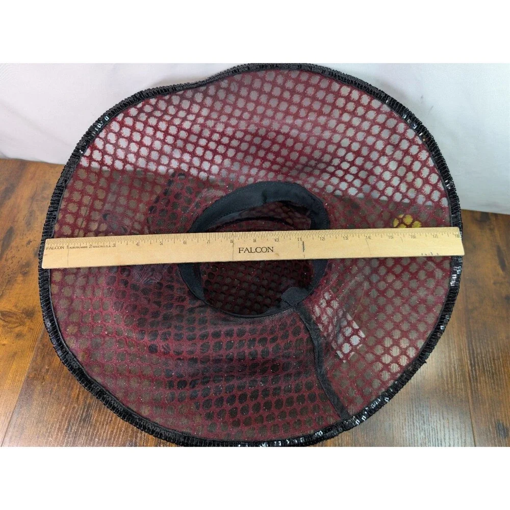 NWT FS Professional Ladies Hat Red Black Wide Brim Kentucky Derby Church Tea